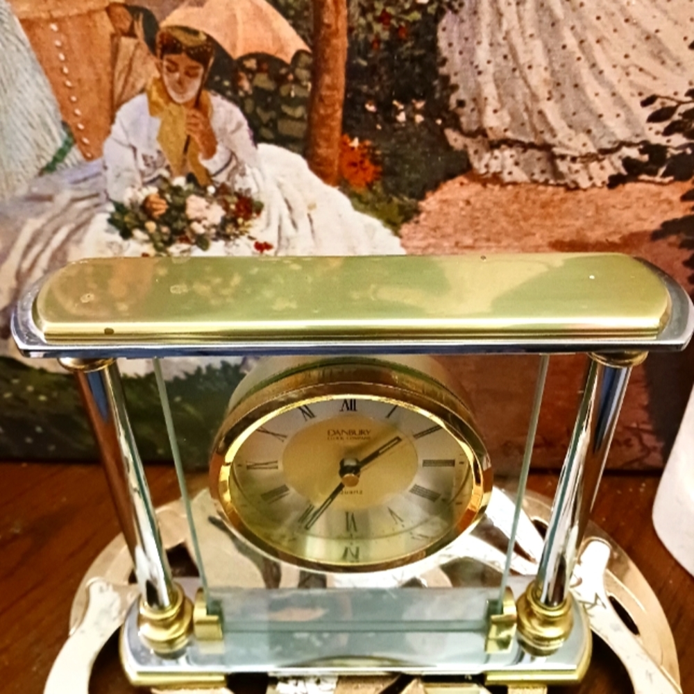 ⏰️Danbury Mint Heavy Mantle Clock 🕰🇩🇪  Sleek Vintage Art Deco,Brass&Chrome.